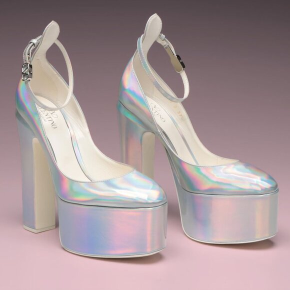 Valentino Tan-Go 155 Silver Iridescent Platform Pumps - Picture 1 of 12